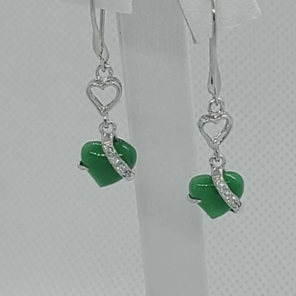 Sterling Silver 925 Heart Jade Earrings